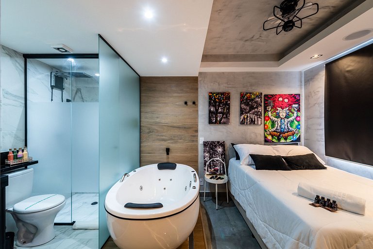 AA212 Studio sofisticado Na Bela Vista com Jacuzzi