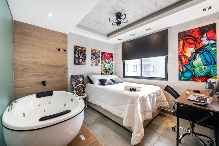 AA212 Studio sofisticado Na Bela Vista com Jacuzzi